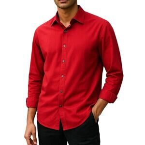 J. Ferrar Red Slim Fit Dress Shirt Medium Classic Button Front